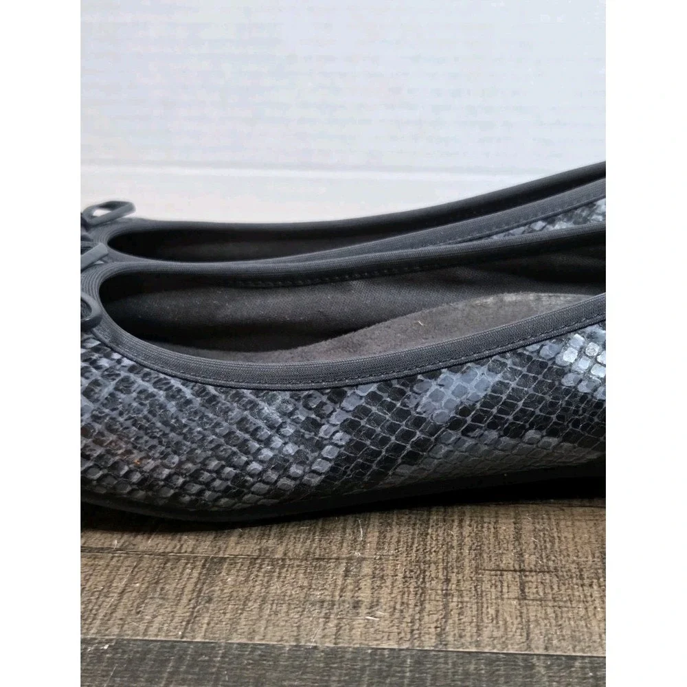 Vionic Minna Snakeskin Leather Ballet Flat Cap Toe Slip On Bow Size 8